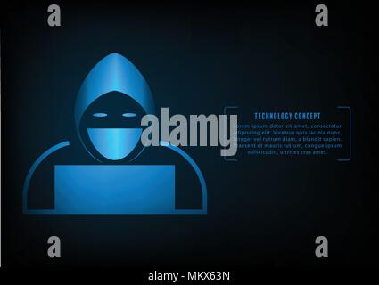 La criminalité sur Internet concept. Hacker icône sur fond bleu foncé. Illustration de Vecteur