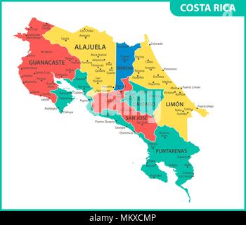 La carte détaillée du Costa Rica avec les régions ou états. Division administrative Illustration de Vecteur