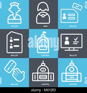Ensemble de 9 icônes modifiable simple comme le Capitol, le scrutin, Nun, Police, peut être utilisé pour le mobile, web Illustration de Vecteur