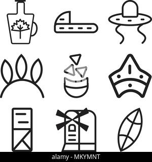Ensemble de 9 icônes modifiable simple tel que surf, Moulin, Kimono, Cap, nachos, amérindiens, Cowboy, chaussures, sirop, peut être utilisé pour le mobile, web Illustration de Vecteur