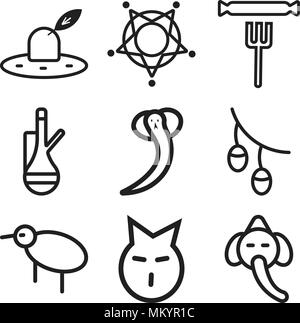 Ensemble de 9 icônes modifiable simple comme Ganesha, Cat, Kiwi, olives, Serpent, thé, saucisses, Sheriff, Hat, peut être utilisé pour le mobile, web Illustration de Vecteur