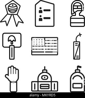 Ensemble de 9 icônes modifiable simple comme Capitol, Vote, Fireworks, États-Unis d'Amérique, pompier, bulletin de vote, d'un insigne, peut être utilisé pour le mobile, web Illustration de Vecteur