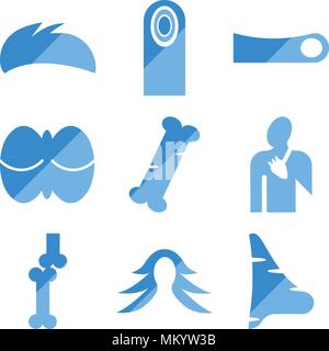 Ensemble de 9 icônes modifiable simple tels le gros nez, les cheveux des femmes, des os, du système d'approvisionnement en commun, les droits de l'os, le cervelet, TOE, d'empreintes digitales, les hommes peuvent être u Illustration de Vecteur