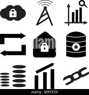 Ensemble de 9 icônes comme modifiable simple lien Brocken, analytique, schéma, serveur, clé Accueil Télécharger et charger, vous pouvez statistique, Tele, Cloude peut être de nous Illustration de Vecteur