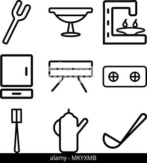 Ensemble de 9 icônes modifiable simple comme louche, électrique, Pinceau, cuisinière, armoire, table, cafetière, du plateau, fourchette, peut être utilisé pour le mobile, web Illustration de Vecteur