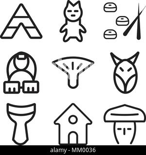 Ensemble de 9 icônes modifiable simple comme Hat, Africain, djembé, Animal, ventilateur, égyptienne, Sushi, Cat, tipi, peut être utilisé pour le mobile, web Illustration de Vecteur