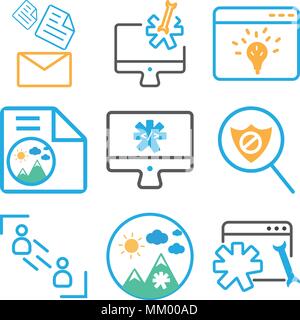 Ensemble de 9 icônes modifiable simple comme le navigateur, l'image, les utilisateurs, bouclier, moniteur, ordinateur portable, e-mail, peut être utilisé pour le mobile, web Illustration de Vecteur