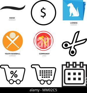 Ensemble de 9 icônes modifiable simple telles que Calendrier, shopping, shopping pour cent, des ciseaux, de la jeunesse communiste, baseball, lionne, USD, dollar, swish noir, c Illustration de Vecteur