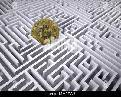 Bitcoin dans le Labyrinthe Labyrinthe, 3d illustration Banque D'Images