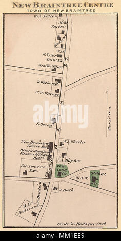 Nouvelle carte du centre de Braintree. New Braintree. 1870 Banque D'Images