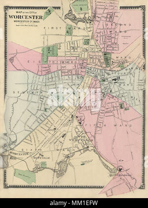 Carte de plus de Worcester. 1870 Banque D'Images