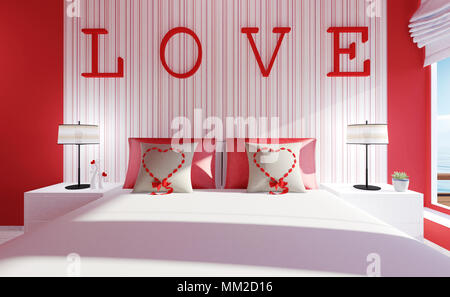 Love-Modern intérieur chambre à coucher pour la Saint-Valentin, 3D Rendering Banque D'Images