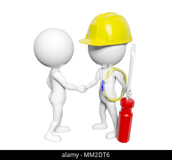 Dessins animés en 3D man shaking hand with 3D cartoon ingénieur, conceptual image représentant la coopération et partenariat concept Banque D'Images