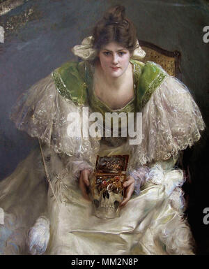 Julius Leblanc Stewart - dame élégante tenant un crâne (attr.) Banque D'Images