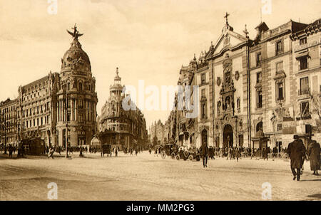 Église de San José & Grand Rue. Madrid. 1930 Banque D'Images