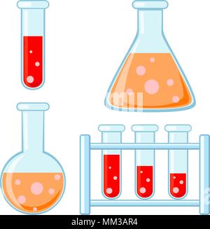Tube à essai science cartoon coloré situé isolé sur fond blanc. Thème de l'éducation pour l'illustration vectorielle, certificat de la carte-cadeau autocollant banderole, bad Illustration de Vecteur