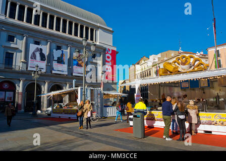 Marché de Noël, Plaza de Isabel II, Madrid, Espagne Banque D'Images