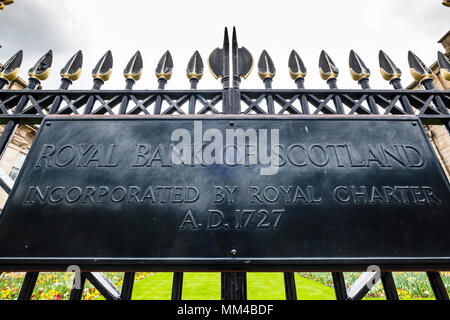 Détail de la plaque à l'extérieur du siège de la Royal Bank of Scotland à St Andrews Square à Édimbourg, Écosse, Royaume-Uni Banque D'Images