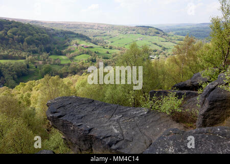 Avis de Cragg Vale de Hollin Hé Bois, Mytholmroyd, West Yorkshire Banque D'Images