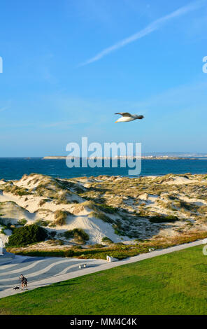 La plage des dunes à Peniche. À l'horizon, on peut voir l'île de Baleal, sur la côte atlantique du Portugal Banque D'Images