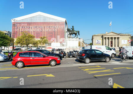 Genève, Suisse - le 18 octobre 2017 : la Place Neuve avec art museum Rath et Grand Theatre Banque D'Images