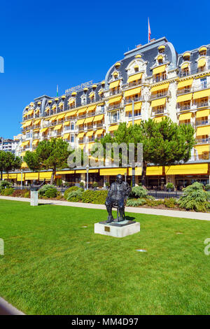 Montreux, Suisse - 18 octobre 2017 : Monument de l'écrivain Vladimir Nabokov sur le Jazz Alley Banque D'Images