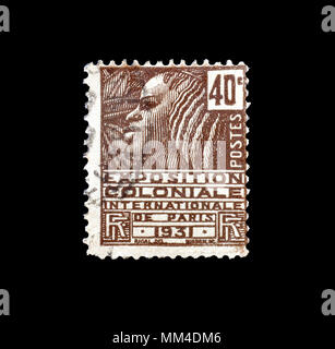 Timbre-poste imprimé par la France, qui fait la promotion de l'exposition coloniale à Paris en 1931, vers 1930. Banque D'Images