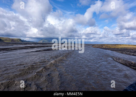 Mýrdalssandur, la plaine d'épandage fluvio-glaciaire situé entre les rivières d'Kúðafljót Múlakvísl dans l'Est et à l'ouest, Islande Banque D'Images