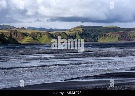 Mýrdalssandur, la plaine d'épandage fluvio-glaciaire situé entre les rivières d'Kúðafljót Múlakvísl dans l'Est et à l'ouest, Islande Banque D'Images