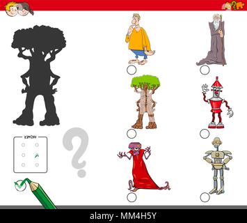 Cartoon Illustration de trouver la bonne activité d'éducation de l'ombre pour les enfants avec des personnages fantastiques Illustration de Vecteur