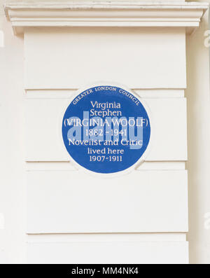 Virginia Woolf / Virginia Stephen Blue Plaque Banque D'Images