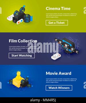 Time film cinéma movie award et collection de bannières design couleur isométrique Illustration de Vecteur