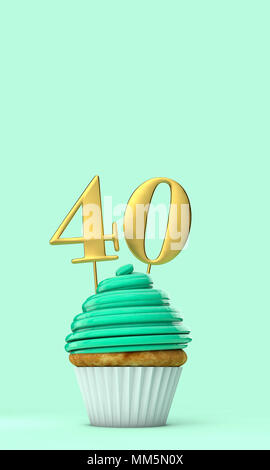 Numéro 40 vert menthe anniversaire cupcake. Le Rendu 3D Banque D'Images