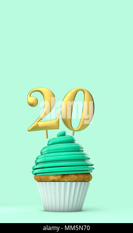 Numéro 20 vert menthe anniversaire cupcake. Le Rendu 3D Banque D'Images