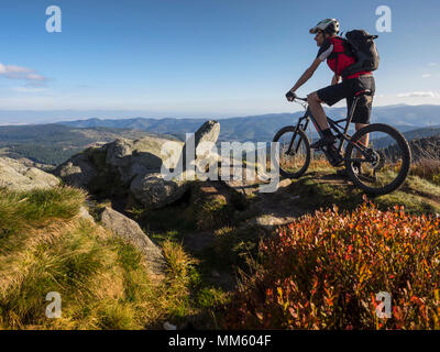 Vélo de montagne Vélo de course sur sentier unique sur Ringelbuhlkopf, Alsace, France Banque D'Images