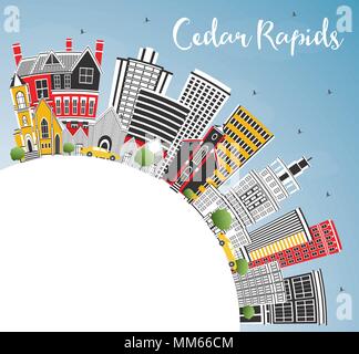 Cedar Rapids Iowa City Skyline avec les bâtiments, de couleur bleu ciel et l'espace de copie. Vector Illustration. Illustration de Vecteur