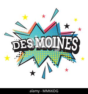 Des Moines texte comique dans Pop Art Style. Vector Illustration. Illustration de Vecteur