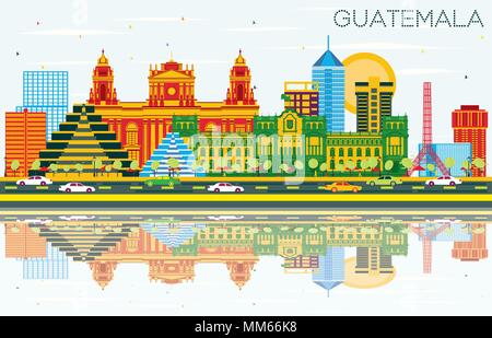 Guatemala avec toits de bâtiments, de couleur bleu ciel et les réflexions. Vector Illustration. Les voyages d'affaires et tourisme Concept avec l'architecture moderne. G Illustration de Vecteur