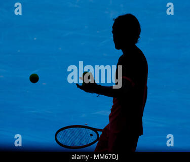 Le joueur de tennis russe Andreï Roublev pendant le tournoi de tennis Open d'Australie 2018, Melbourne Park, Melbourne, Victoria, Australie. Banque D'Images