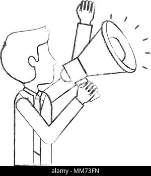 Elegant businessman with megaphone caractère avatar Illustration de Vecteur