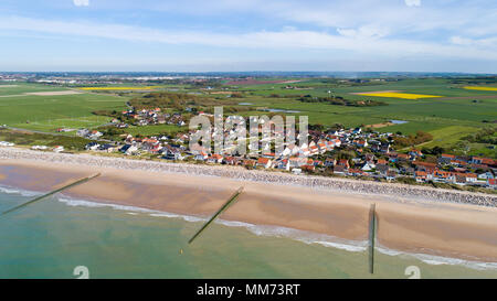 Photographie aérienne de la plage de Sangatte, France Banque D'Images