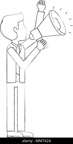 Elegant businessman with megaphone caractère avatar Illustration de Vecteur