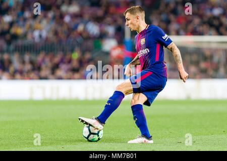 Espagne - 9 mai : FC Barcelone défenseur Lucas Digne (19) pendant le match entre le FC Barcelone contre Villarreal pour le cycle 34 de la Liga Santander, joué au Camp Nou le 9 mai 2018 à Barcelone, Espagne. (Crédit : Mikel Trigueros /Urbanandsport / Presse Presse Cordon Cordon) Banque D'Images