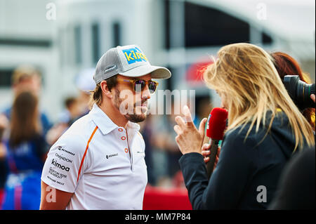 Barcelone, Espagne. 10 mai, 2018. Fernando Alonso de l'équipe Mclaren parle avec les médias au cours de l'arrivée et les pilotes de Formule 1 conférence de presse 24. Crédit : Pablo Guillen Alamy News Banque D'Images