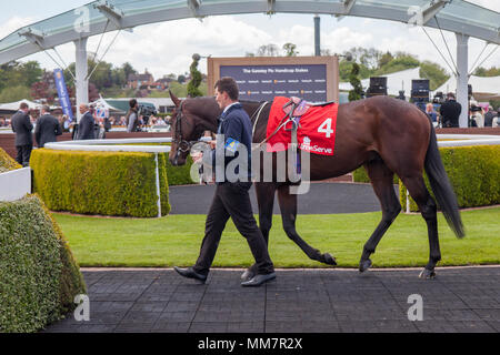 2:25 : Chester Le Chester Dee Stakes Races. Chester, Royaume-Uni. 10 mai 2018. La saison sèche est en cours dans un cadre raffiné sur Mesdames journée au Boodles Festival Mai à l'hippodrome de Chester. La bonne humeur et de plaisir fashions étaient à l'ordre du jour que les gens affluaient dans de ce fabuleux événement sur le calendrier des courses de chevaux. /AlamyLiveNews MediaWorldImages Crédit : Banque D'Images