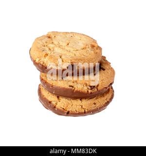 Une pile de trois chocolate chip cookies isolated on white bakground. Banque D'Images