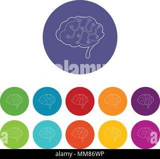 Capteurs sur le cerveau humain, l'icône de style contour Illustration de Vecteur