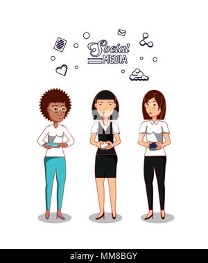 Les gens de différents groupes ethniques avec social media icons vector illustration design Illustration de Vecteur