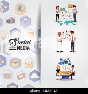 Les gens de différents groupes ethniques avec social media icons vector illustration design Illustration de Vecteur