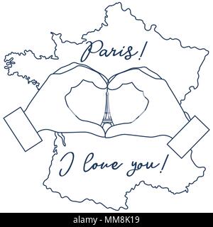 Part de prendre une forme de coeur. Tower, symbole de Paris. L'inscription Paris Je t'aime. Voyages et loisirs. Illustration de Vecteur
